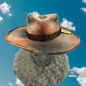 Orange & Black Tie-Dye Pencil Brim Straw Rancher